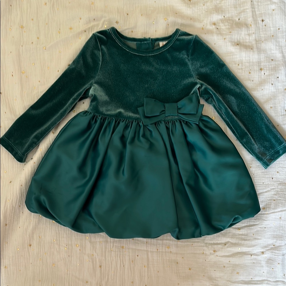 Cat & Jack Green Pleated Long Sleeve Sundress